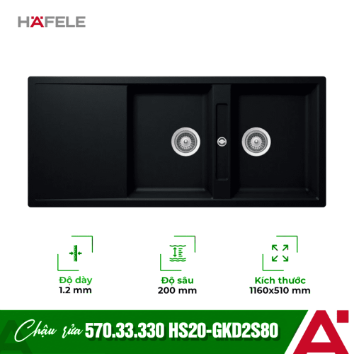 Chậu rửa bát đá Hafele HS20-GKD2S80 570.33.330