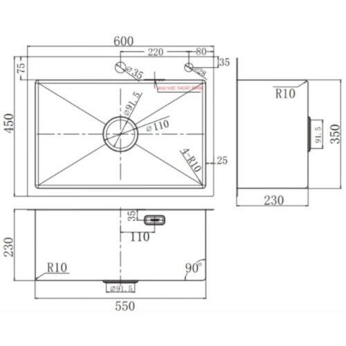 Chậu rửa bát Faster FS 6045HM 3 Kích thước chậu rửa bát Faster FS6045HM
