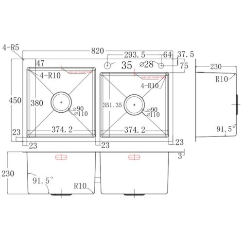 Chậu rửa bát Faster FS 8245HS 3 Kích thước chậu rửa bát Faster FS8245HS