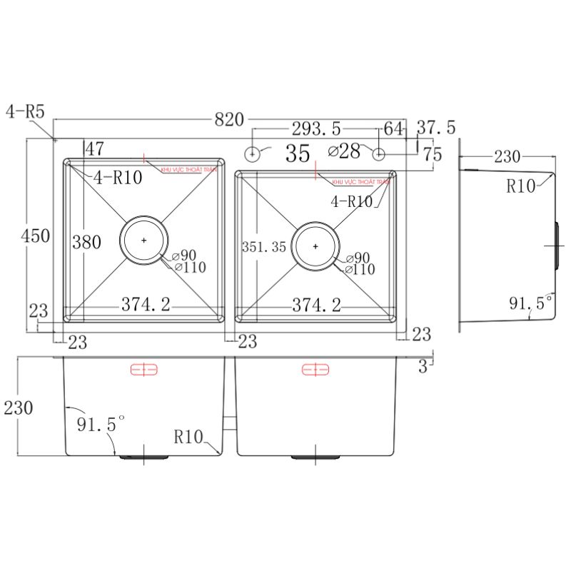 Kích thước chậu rửa bát Faster FS8245HS Kích thước chậu rửa bát Faster FS8245HS
