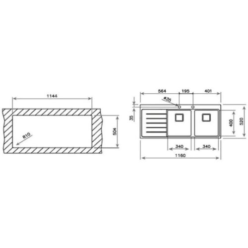 Kích thước chậu rửa bát Teka ZENIT R15 2B 1D