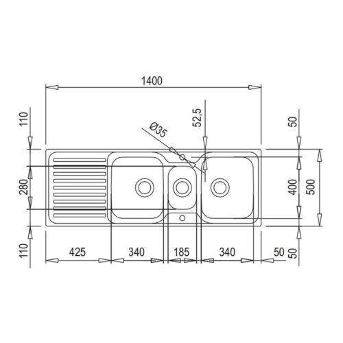 Kích thước chậu rửa Teka CLASSIC 2 1-2B 1D