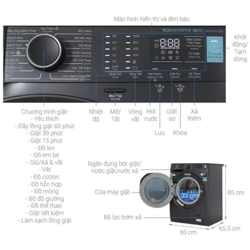 Kích thước máy Giặt Electrolux EWF1024P5SB