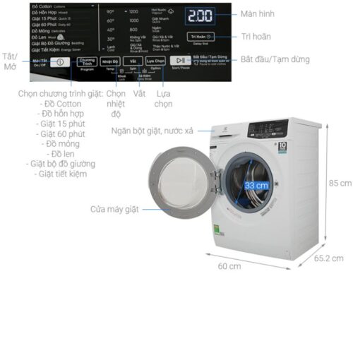 Kích thước máy giặt Electrolux EWF7525DQWA