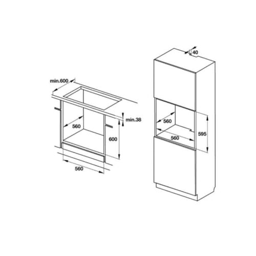 Kích thước Lò nướng âm tủ Hafele HO-K60B 534.05.581
