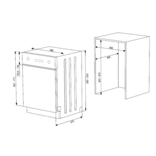 Kích thước Máy rửa chén bát âm bán phần Hafele HDW-HI60B 533.23.210