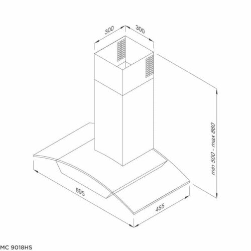 Kích thước máy hút khói khử mùi Malloca MC 9018HS