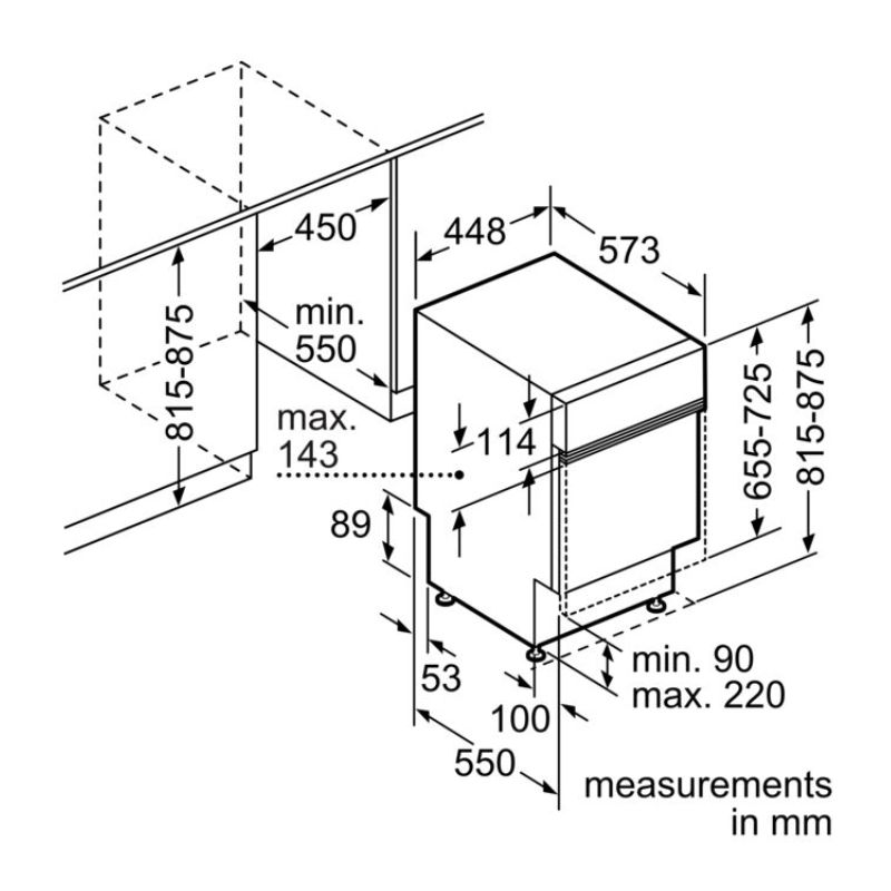 Kích thước máy rửa chén bát Bosch SPI50E95EU Kích thước máy rửa chén bát Bosch SPI50E95EU