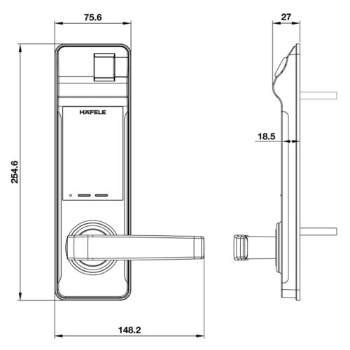 Kích thước Khóa điện tử Hafele EL7700-TCS 912.05.583