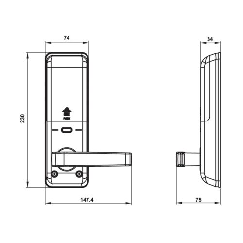Kích thước Khóa điện tử Hafele EL7700-TCS 912.05.583