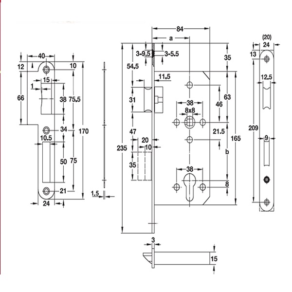 911-02-168-1 Thiết kế của Thân Khóa Lưỡi Gà Chốt Chết C/C 72mm Hafele 911.02.168