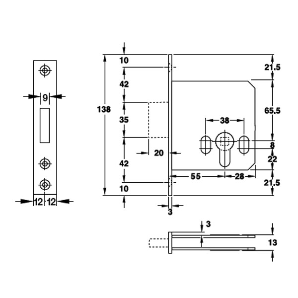 911-22-477-1 Thiết kế của Thân Khóa Chốt Chết Hafele 911.22.477