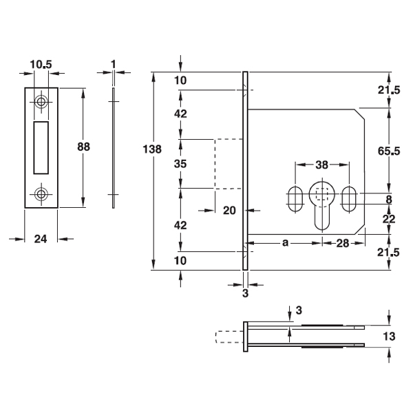 911-22-490-1 Thiết kế của Thân Khóa Chốt Chết Hafele 911.22.490