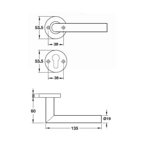 Tay nắm gạt cửa phòng Hafele 903.92.556 3 Kích thước của Tay nắm gạt cửa phòng Hafele 903.92.556