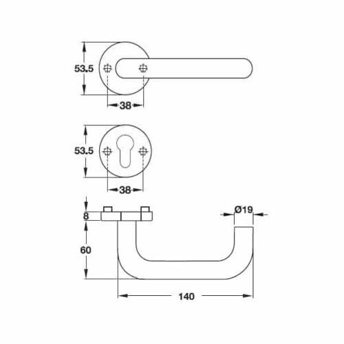 Tay nắm gạt cửa phòng Hafele 903.92.586 3 Kích thước của Tay nắm gạt cửa phòng Hafele 903.92.586