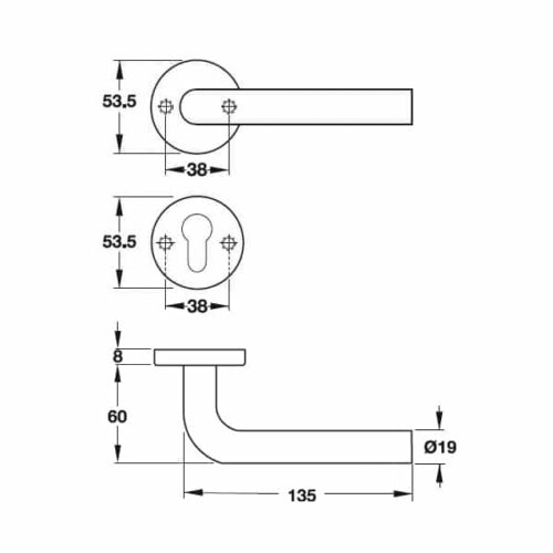 Tay nắm gạt cửa phòng Hafele 903.92.596 3 Kích thước của Tay nắm gạt cửa phòng Hafele 903.92.596