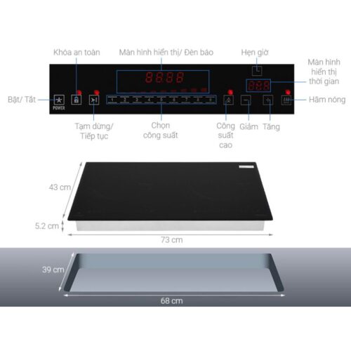 Bếp từ đôi Pramie PRMY-2205 lắp âm 7 Kích thước bếp từ đôi Pramie PRMY-2205 lắp âm