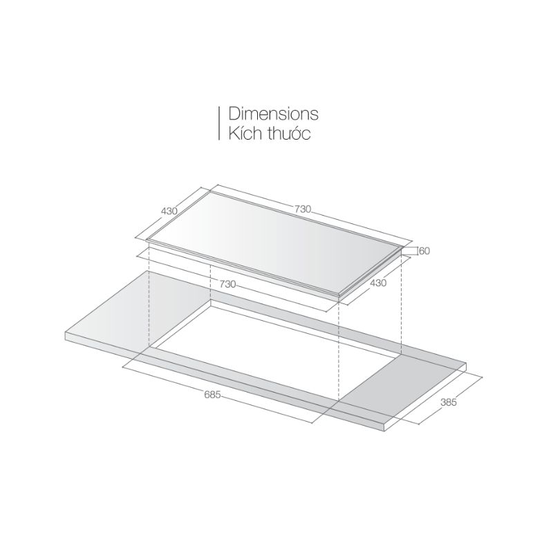 Kích thước bếp từ đôi Lorca LCI 816 PLUS lắp âm Kích thước bếp từ đôi Lorca LCI 816 PLUS lắp âm