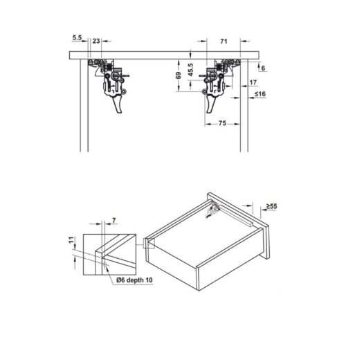 Kích thước ray Âm EPC Evo 400mm Giảm Chấn Hafele 433.32.073