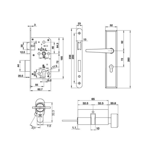Bộ khóa tay nắm đế dài Hafele 499.62.503 3 kich thuoc bo khoa tay nam de dai hafele 499 62 503