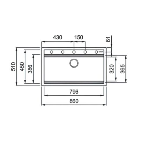 Kích thước chậu rửa bát đá 1 hố Konox Terra 860S Grey