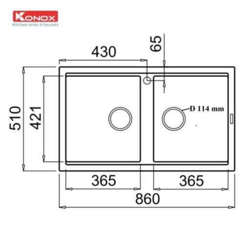 Kích thước chậu rửa bát Konox Granite Sink Phoenix Smart 860 White Silver