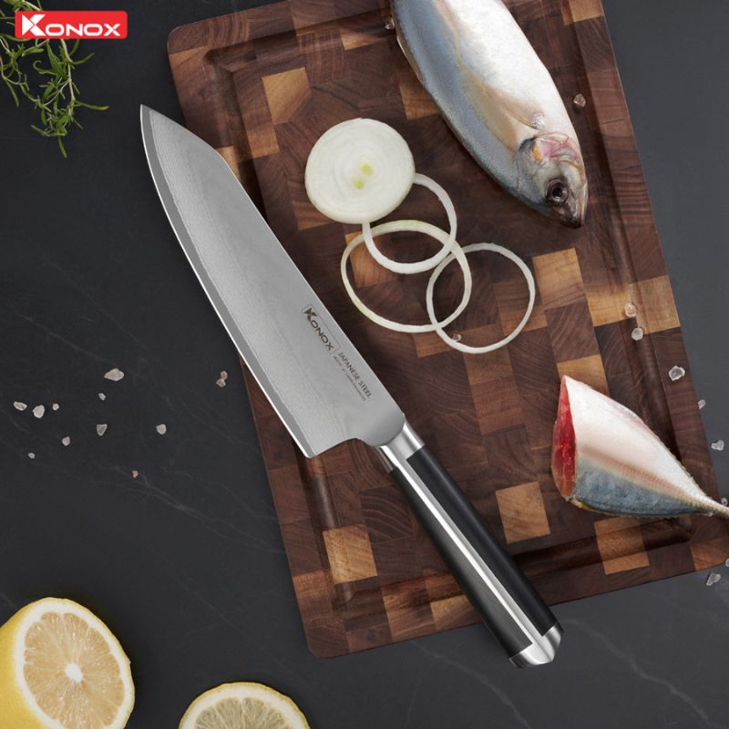 Hình ảnh dao thép Nhật Konox Damascus Eiko Series 7″ Deba Knife Hình ảnh dao thép Nhật Konox Damascus Eiko Series 7″ Deba Knife