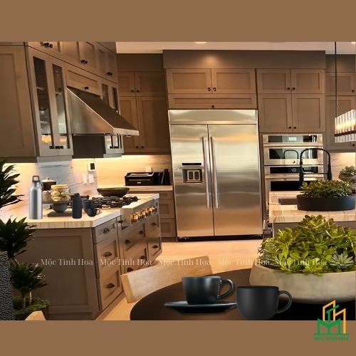 Mẫu tủ bếp Inox cánh kính cường lực CKCL09 - Tủ bếp chữ I, hiện đại