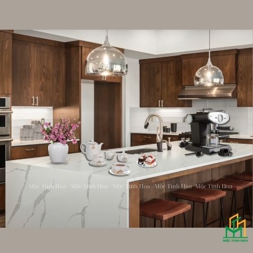 Mẫu tủ bếp Inox cánh kính cường lực CKCL11 - Tủ bếp chữ U, hiện đại