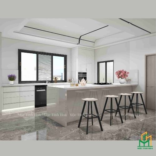 Mẫu tủ bếp nhựa cánh Laminate TBNL01 - Tủ bếp chữ I, hiện đại