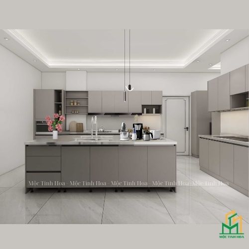 Mẫu tủ bếp nhựa cánh Laminate TBNL03 - Tủ bếp chữ L, hiện đại