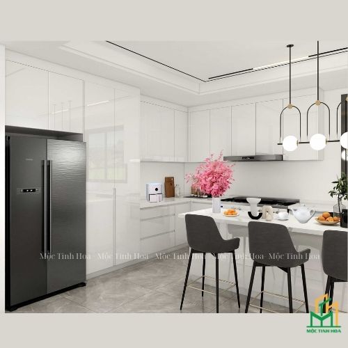 Mẫu tủ bếp nhựa cánh Laminate TBNL05 - Tủ bếp chữ L, hiện đại