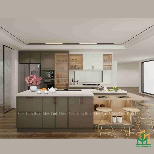Mẫu tủ bếp nhựa cánh Laminate TBNL06 - Tủ bếp chữ I, hiện đại