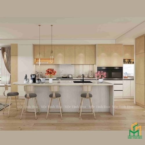 Mẫu tủ bếp nhựa cánh Laminate TBNL07 - Tủ bếp chữ L, hiện đại