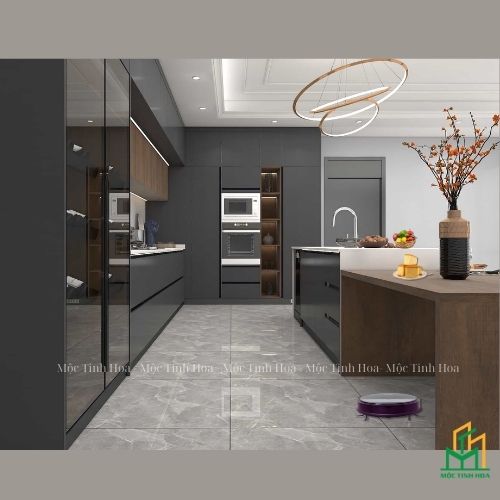 Mẫu tủ bếp nhựa cánh Melamine TBNM01 - Tủ bếp chữ L, hiện đại