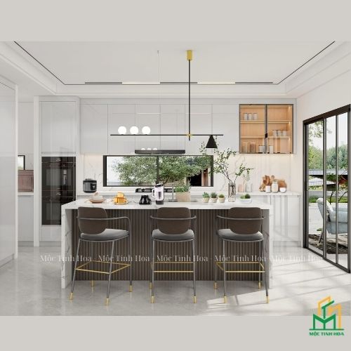 Mẫu tủ bếp nhựa cánh Melamine TBNM02 - Tủ bếp chữ i, hiện đại