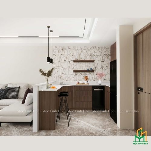 Mẫu tủ bếp nhựa cánh Melamine TBNM03 - Tủ bếp chữ L, hiện đại