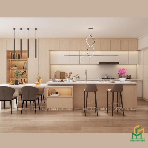 Mẫu tủ bếp nhựa cánh Melamine TBNM04 - Tủ bếp chữ L, hiện đại