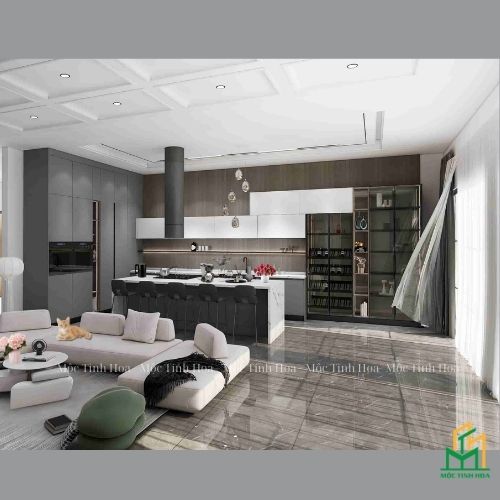 Mẫu tủ bếp nhựa cánh Melamine TBNM05 - Tủ bếp chữ L, hiện đại