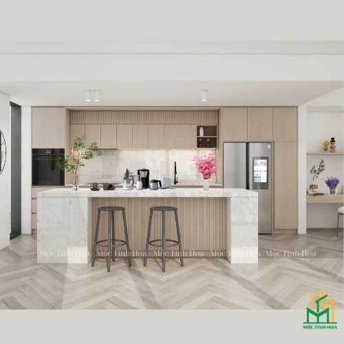 Mẫu tủ bếp nhựa cánh Melamine TBNM06 - Tủ bếp chữ i, hiện đại
