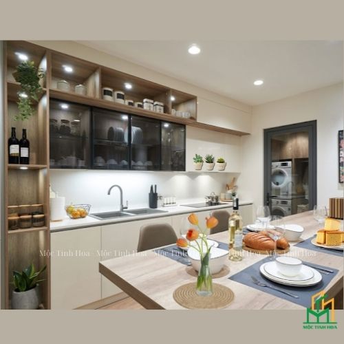Tủ bếp gỗ An Cường AC06 - Tủ bếp chữ i, hiện đại