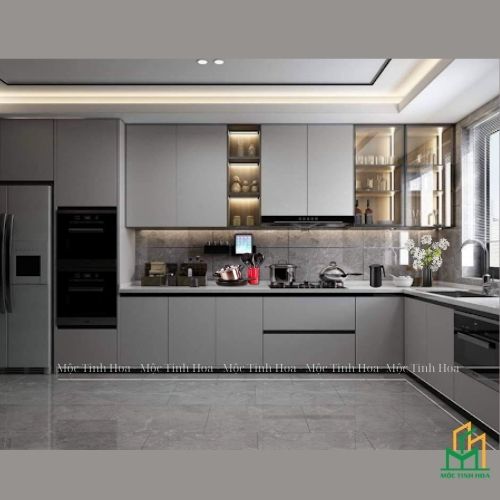 Tủ bếp gỗ An Cường AC28 - Tủ bếp chữ L, hiện đại